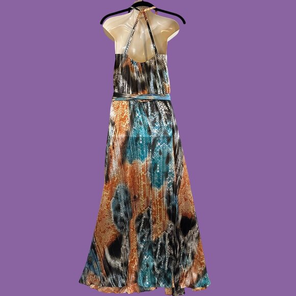 Boston Proper Python Melange Maxi Halter Dress 6 Whimsical Flowing Cruise NWT - Picture 2 of 15